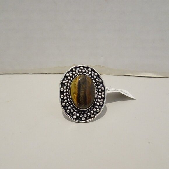 German Silver Tiger Eye Ring Size 6 NEW Large - Picture 1 of 5